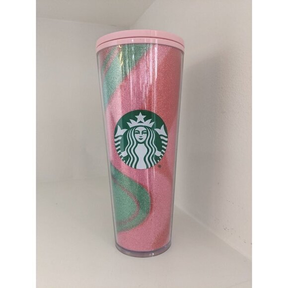 Starbucks Christmas 2020 Tumbler Pink Red Green Glitter Swirl - Picture 1 of 6